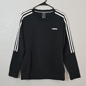 Adidas Crewneck Sweatshirt Black with White Stripes Womens Large Long Sleeve